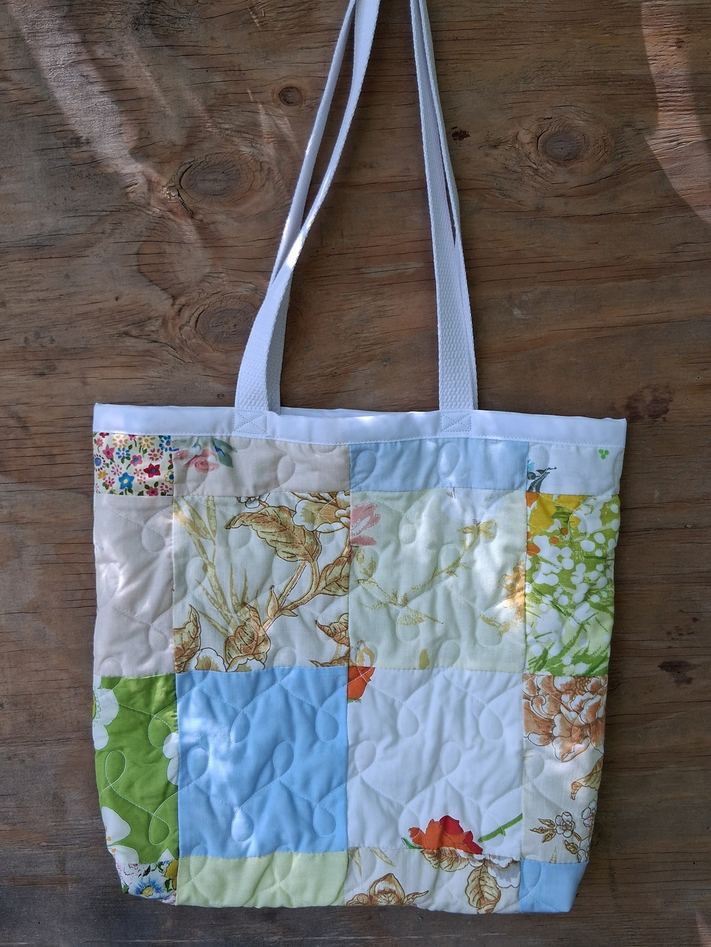 White, Floral Tote Bag