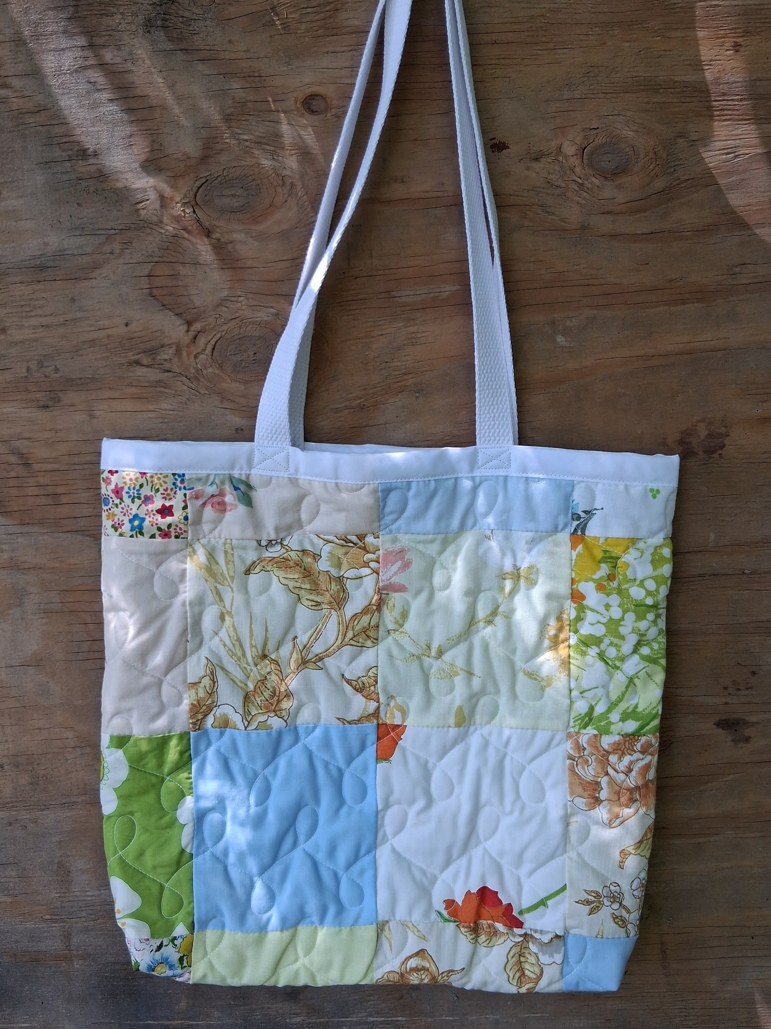 White, Floral Tote Bag