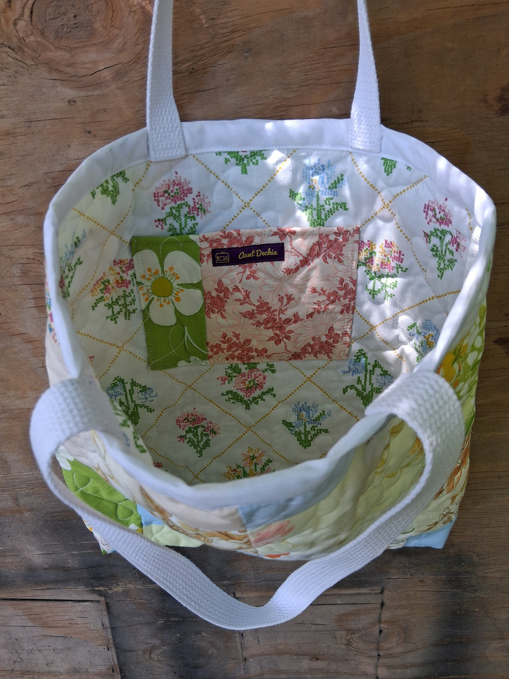 White, Floral Tote Bag