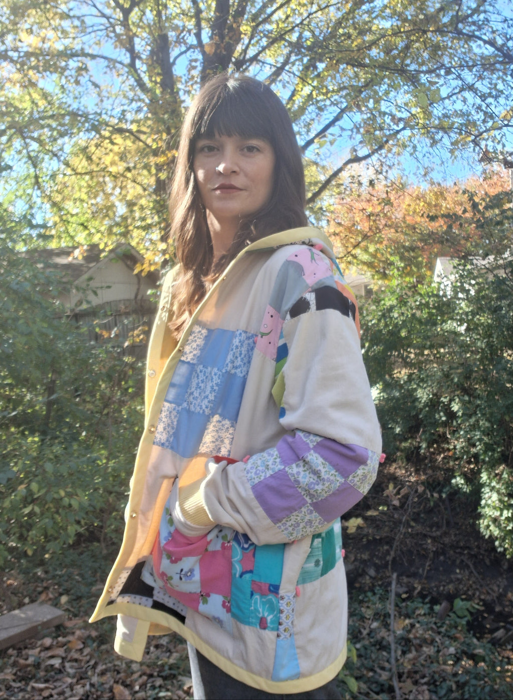 Yellow 9 patchwork quilt coat