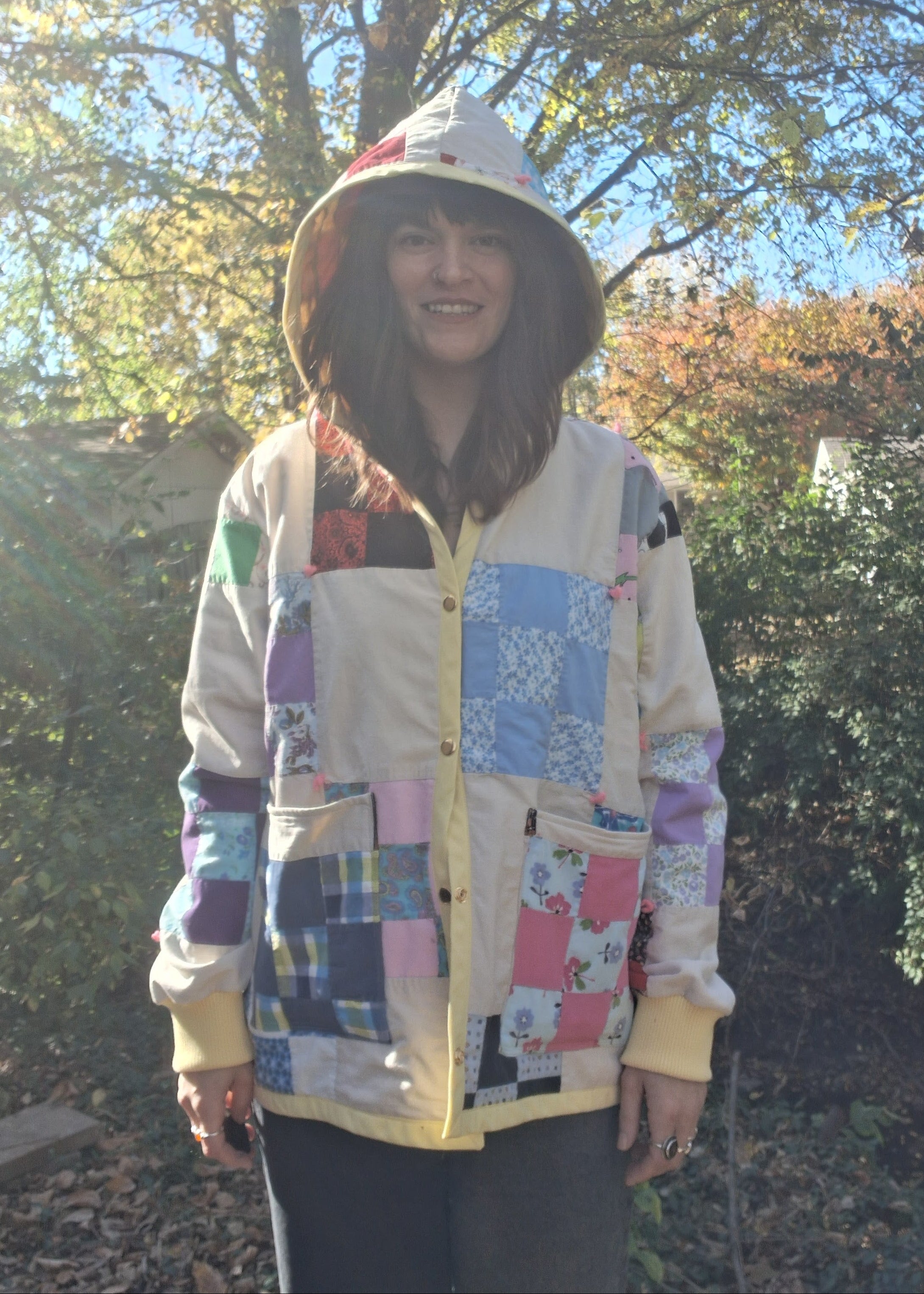 Yellow 9 patchwork quilt coat