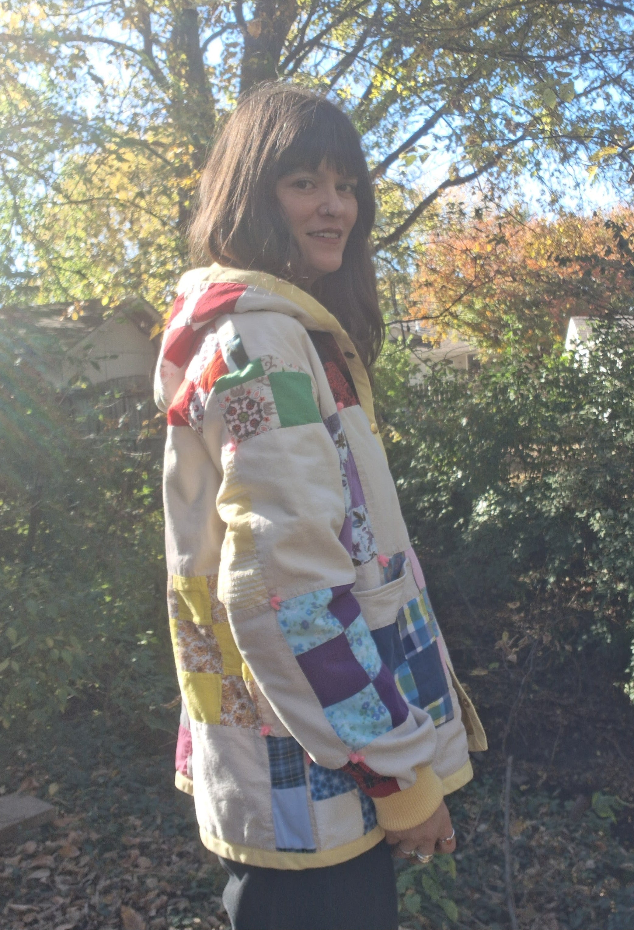 Yellow 9 patchwork quilt coat