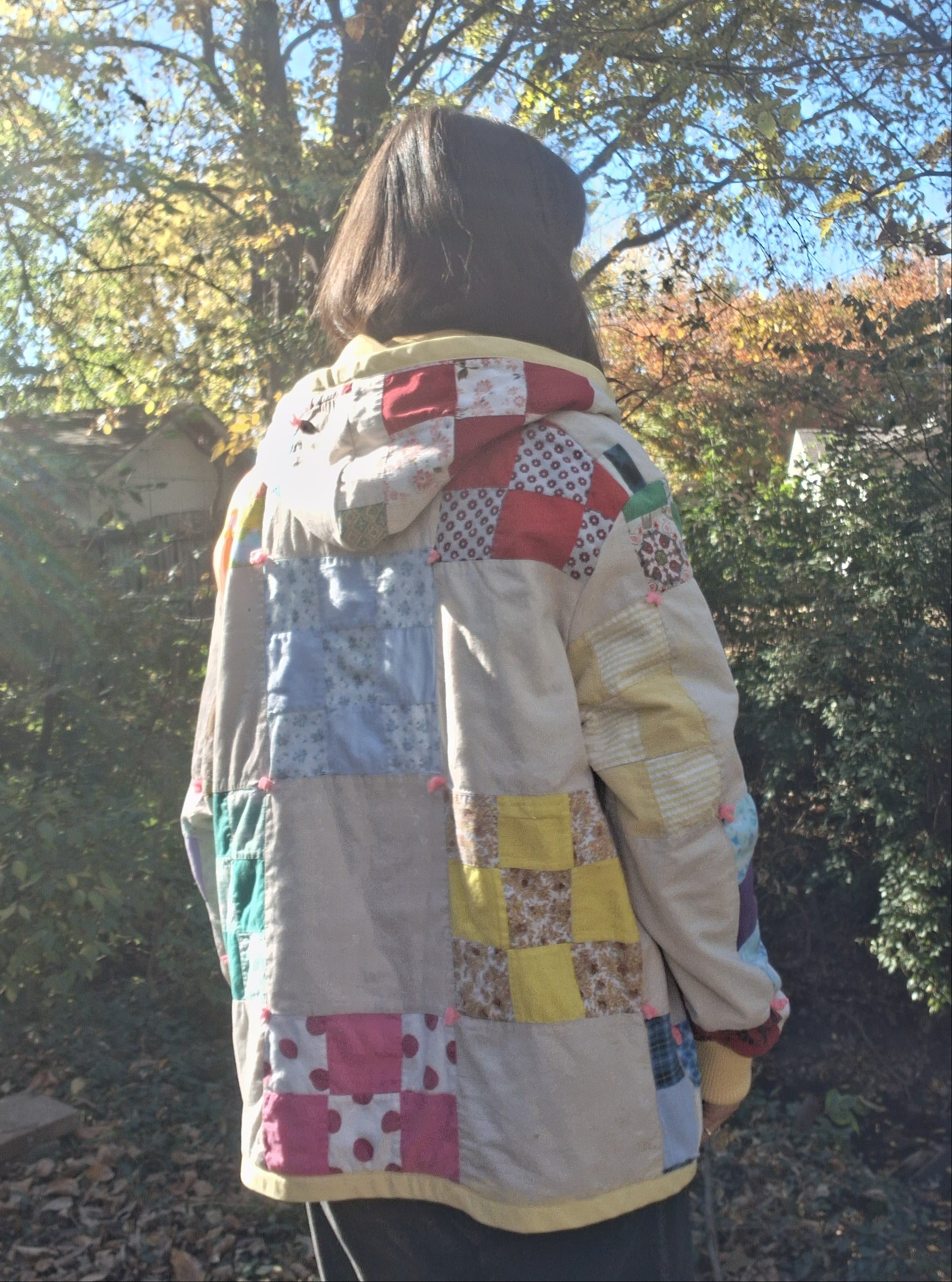 Yellow 9 patchwork quilt coat