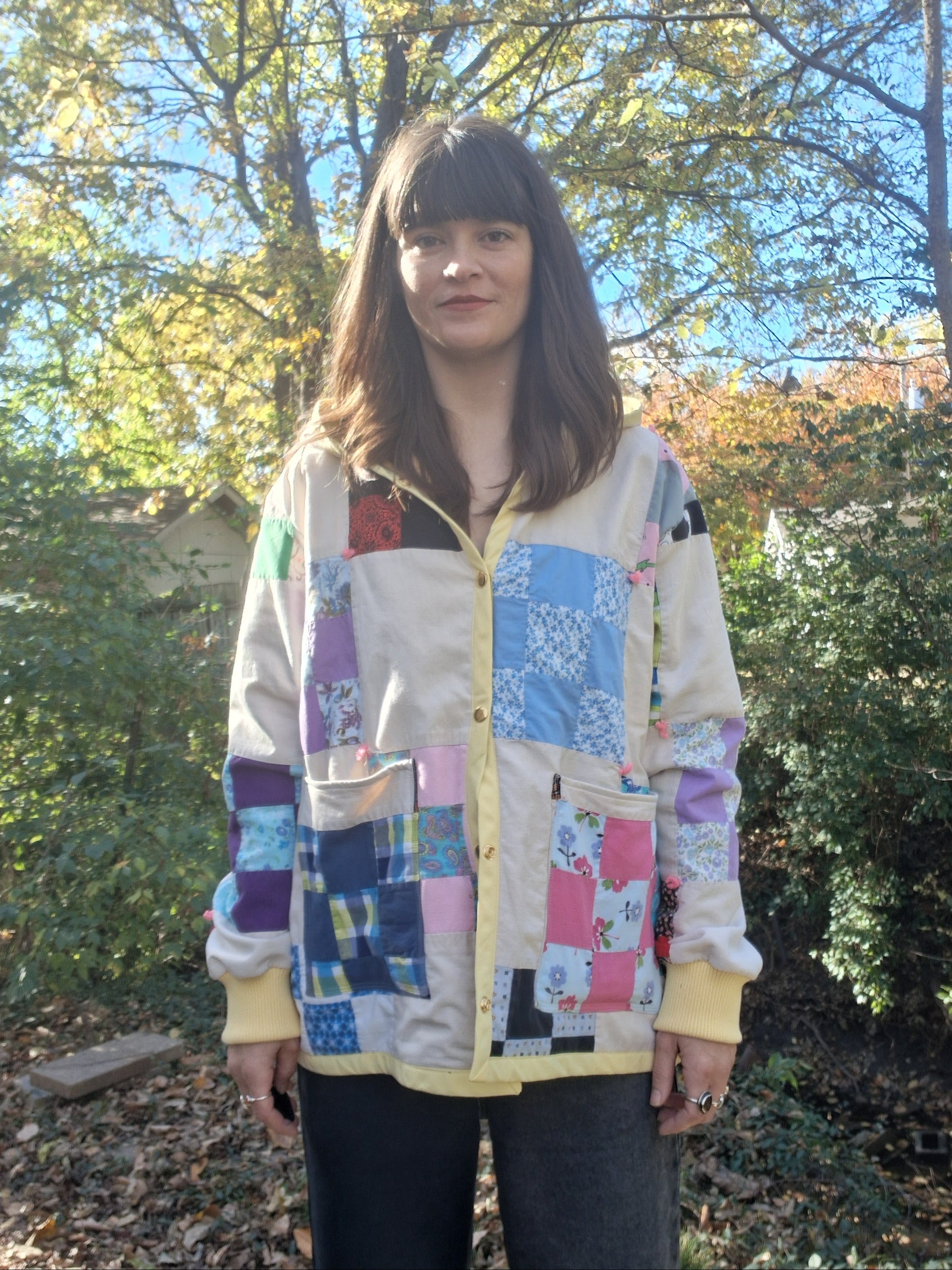 Yellow 9 patchwork quilt coat