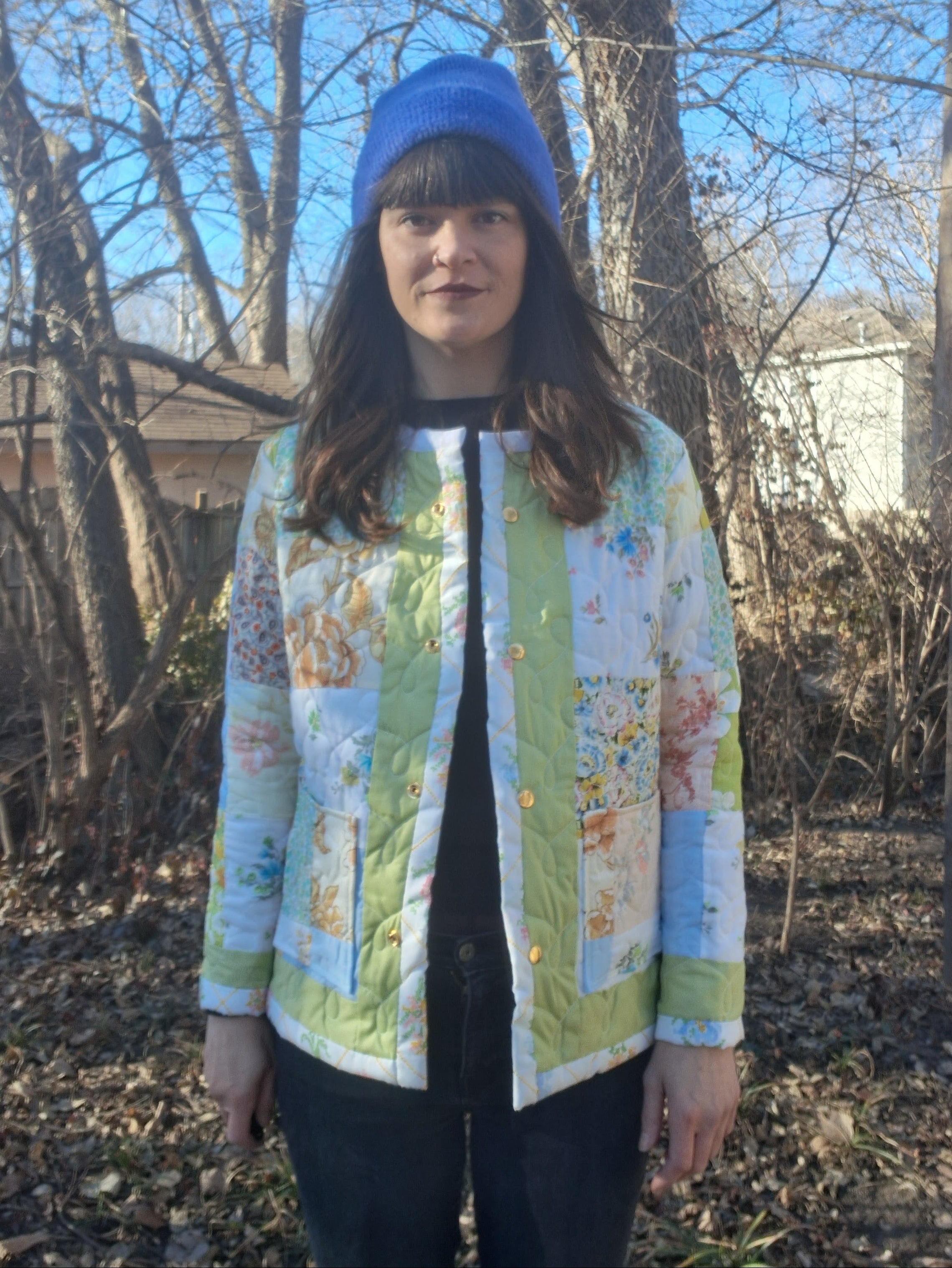 White, Floral Quilt Coat