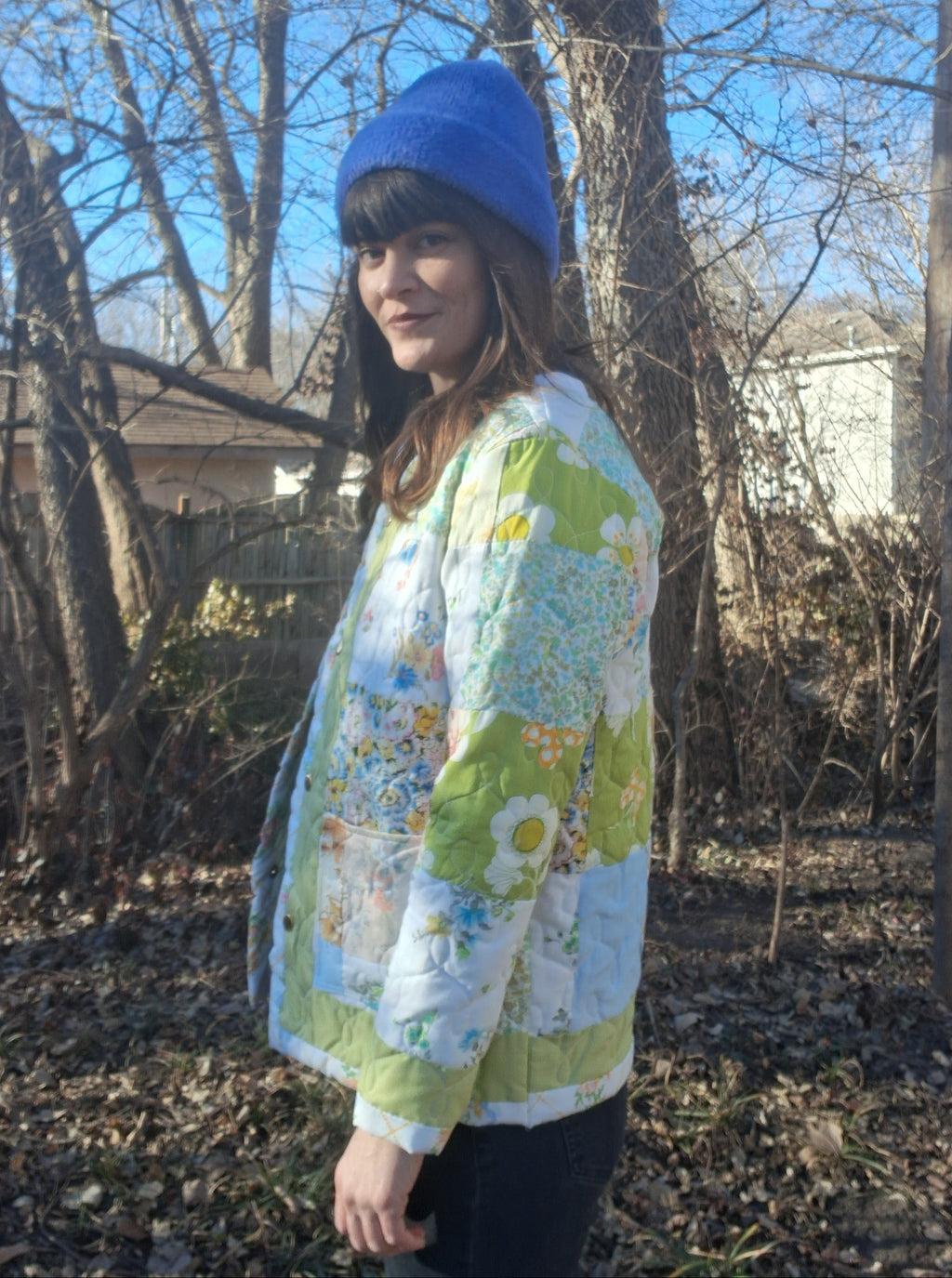 White, Floral Quilt Coat