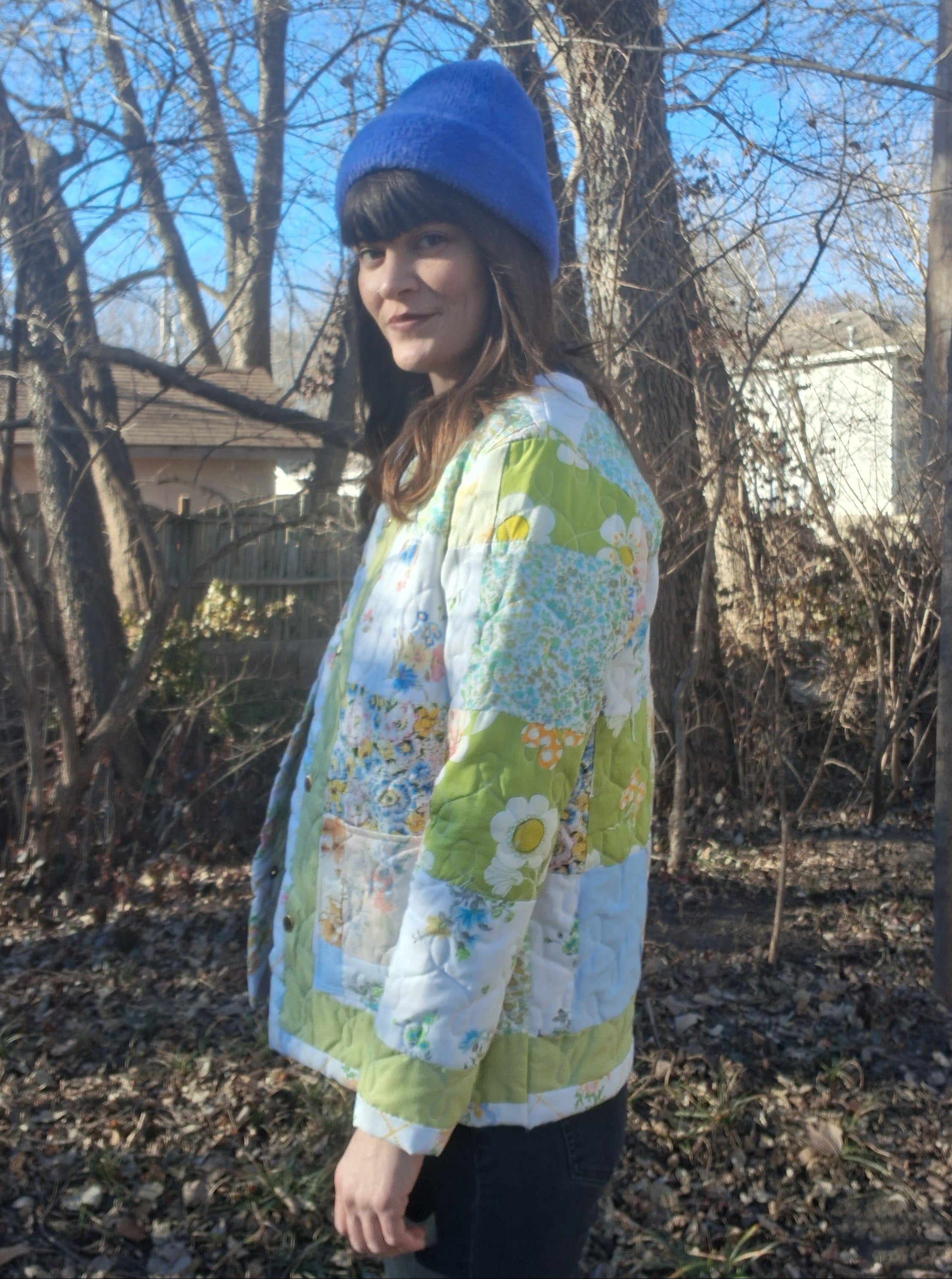 White, Floral Quilt Coat