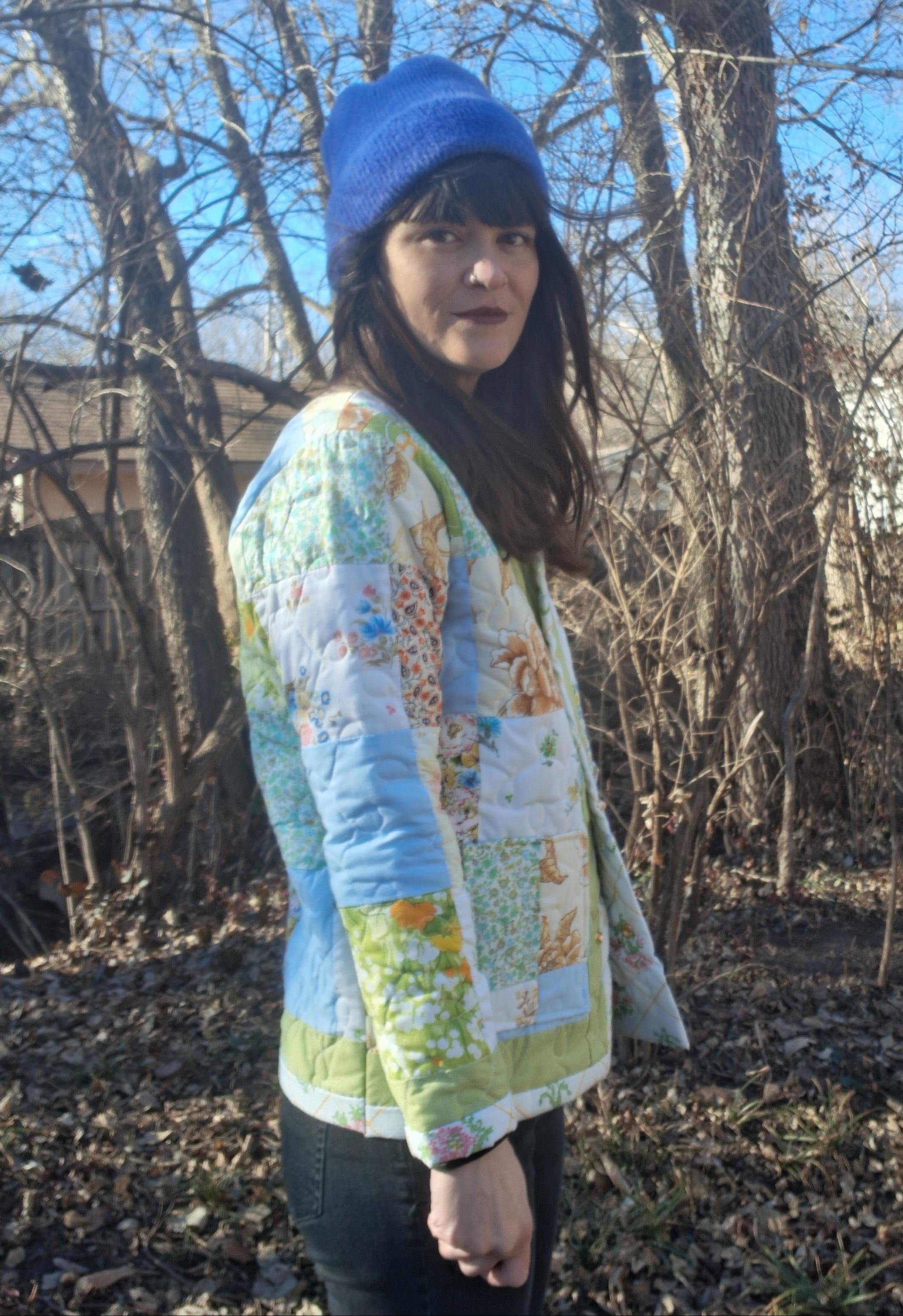 White, Floral Quilt Coat