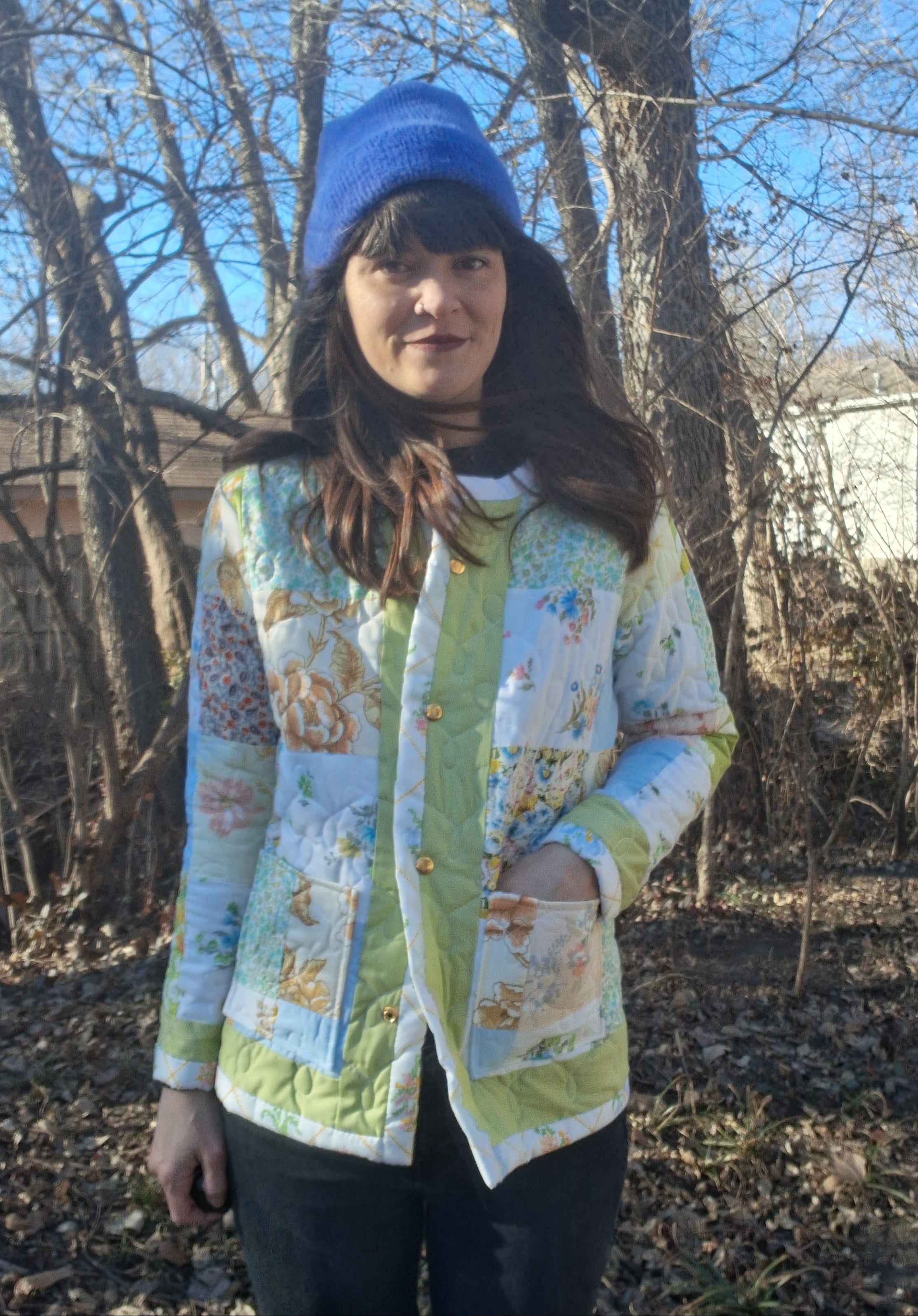 White, Floral Quilt Coat