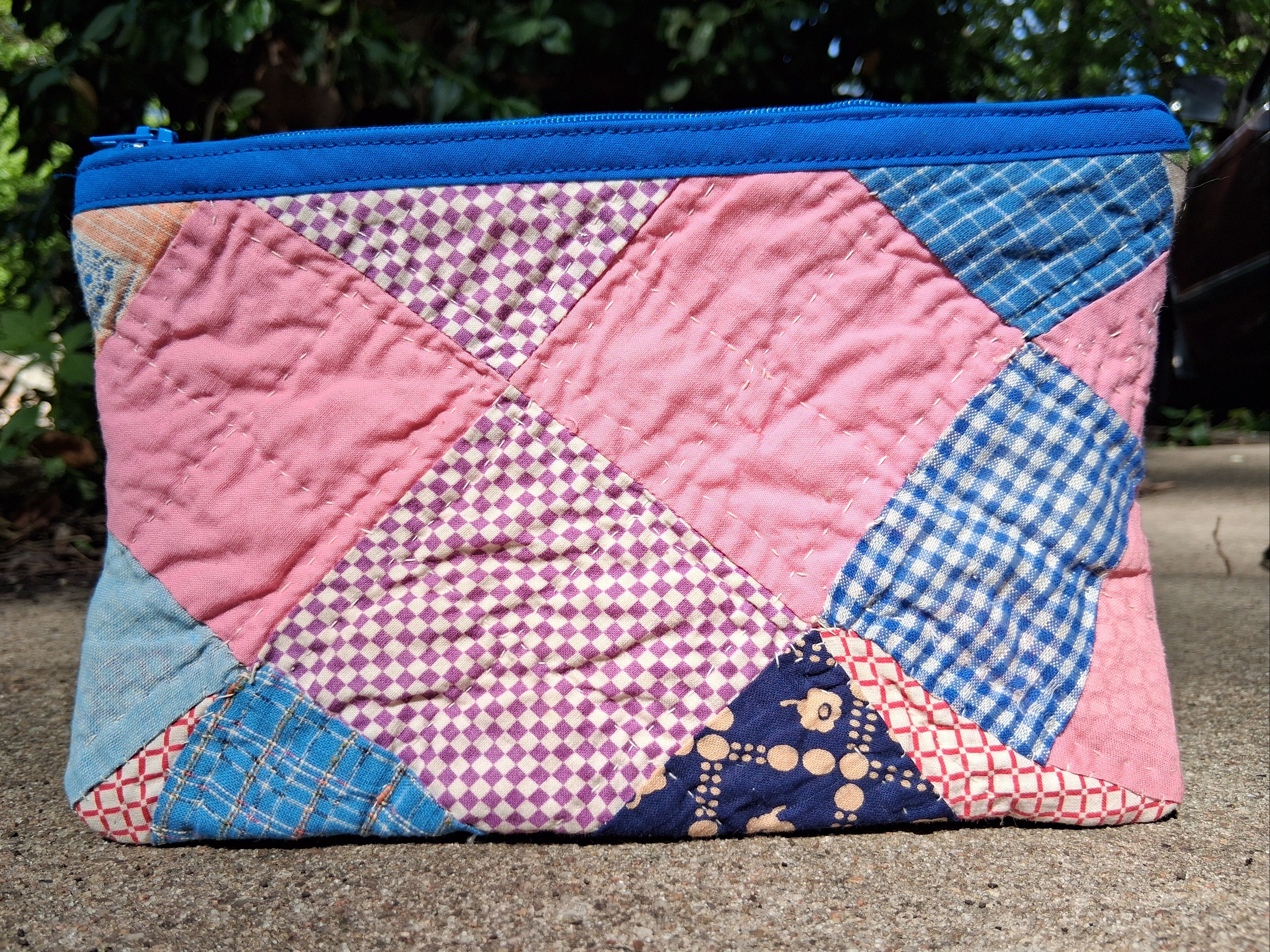 Pink quilted zipper pouch