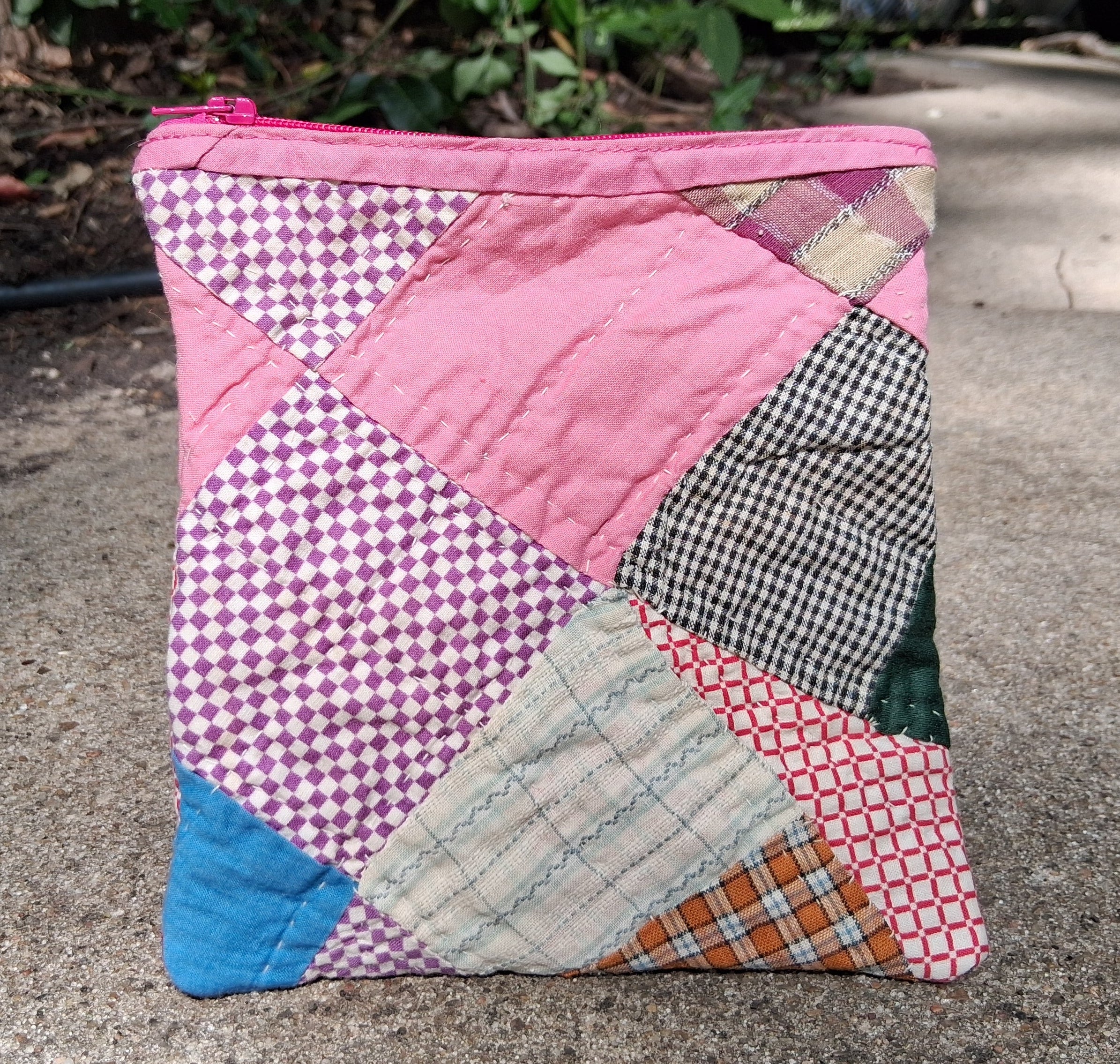 Pink quilted zipper pouch