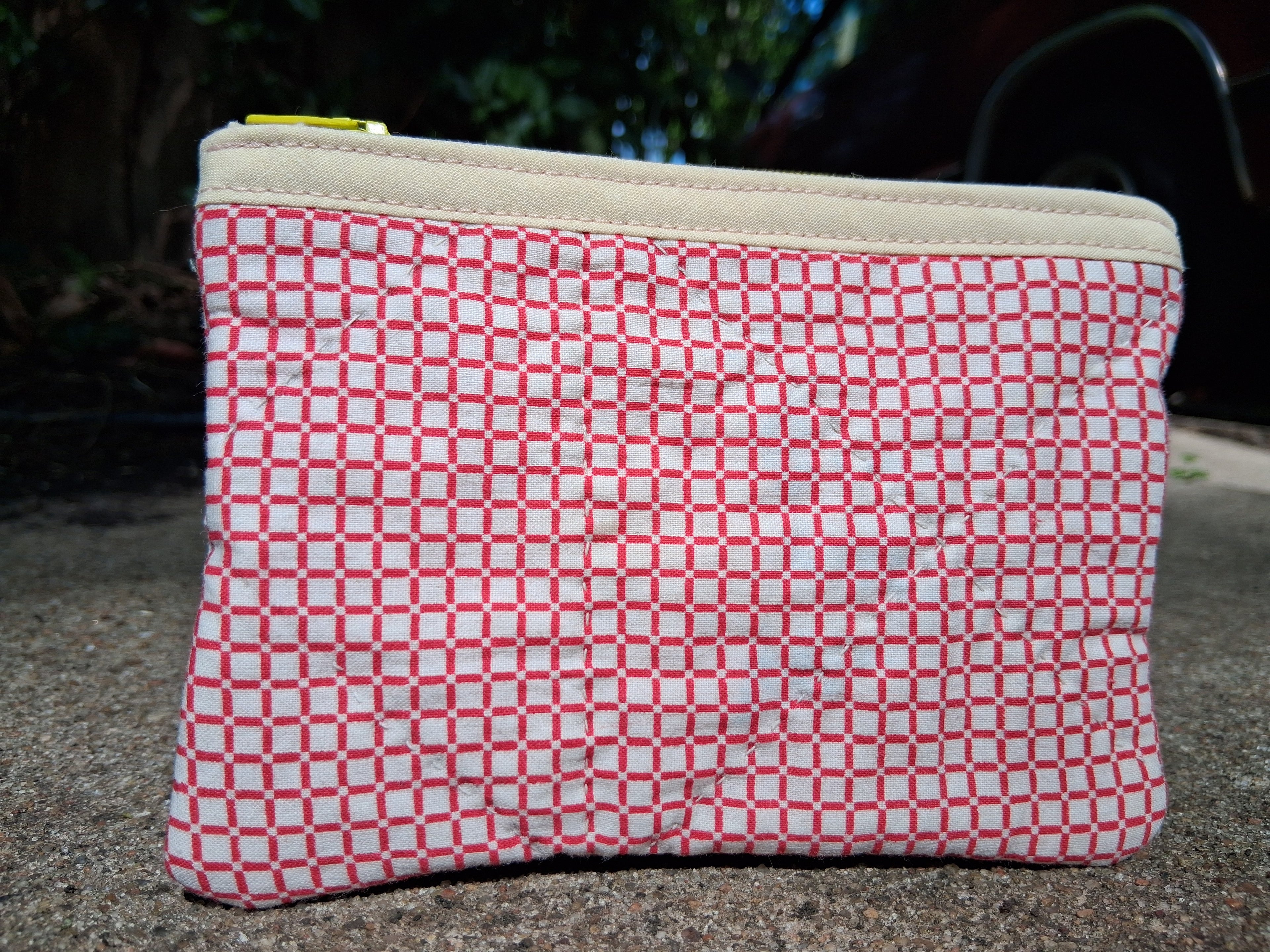 Pink quilted zipper pouch