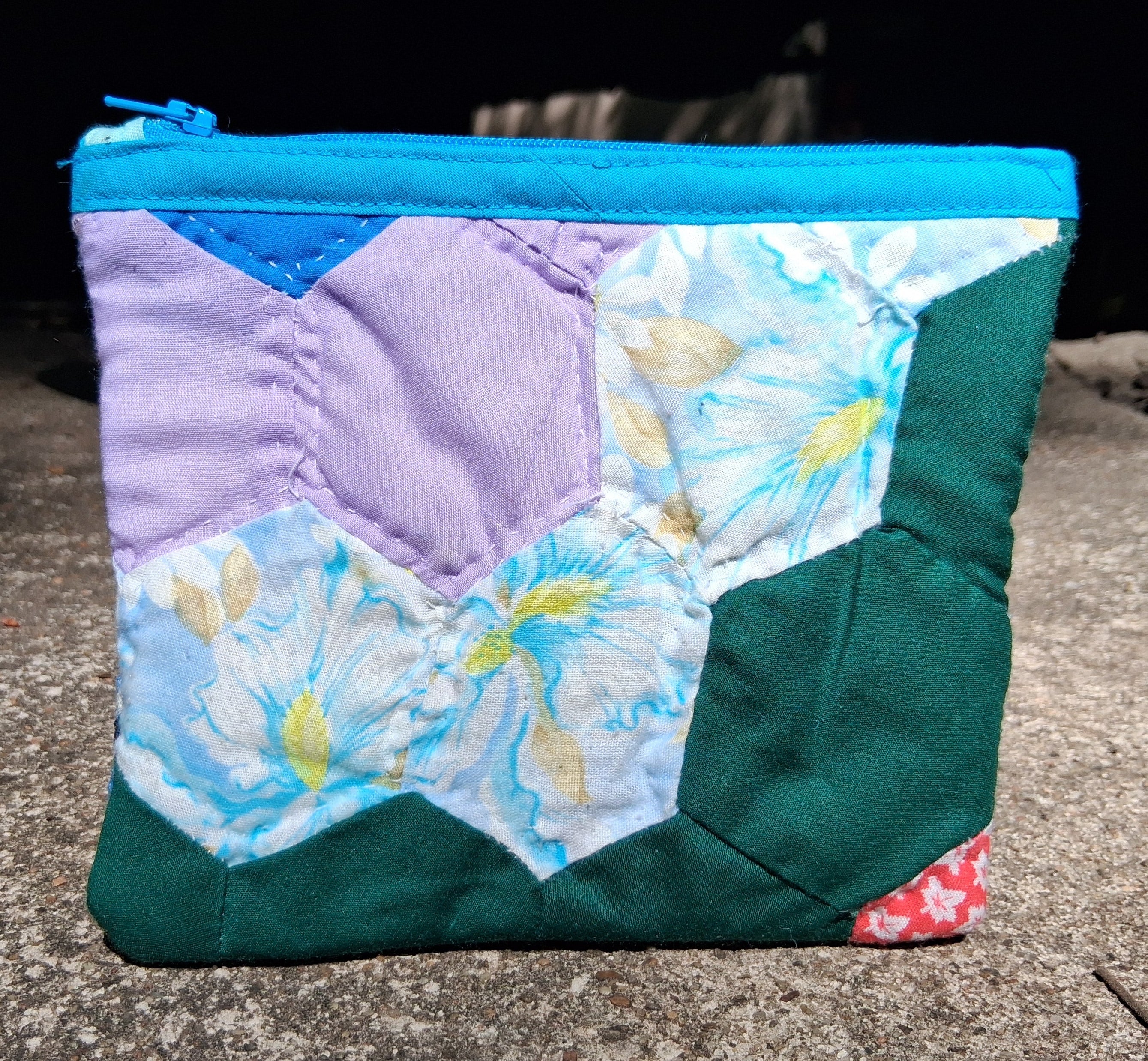 Flower quilted zipper pouch