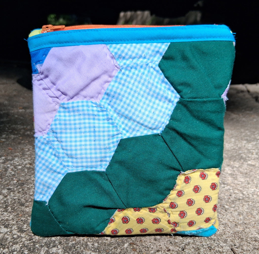 Flower quilted zipper pouch