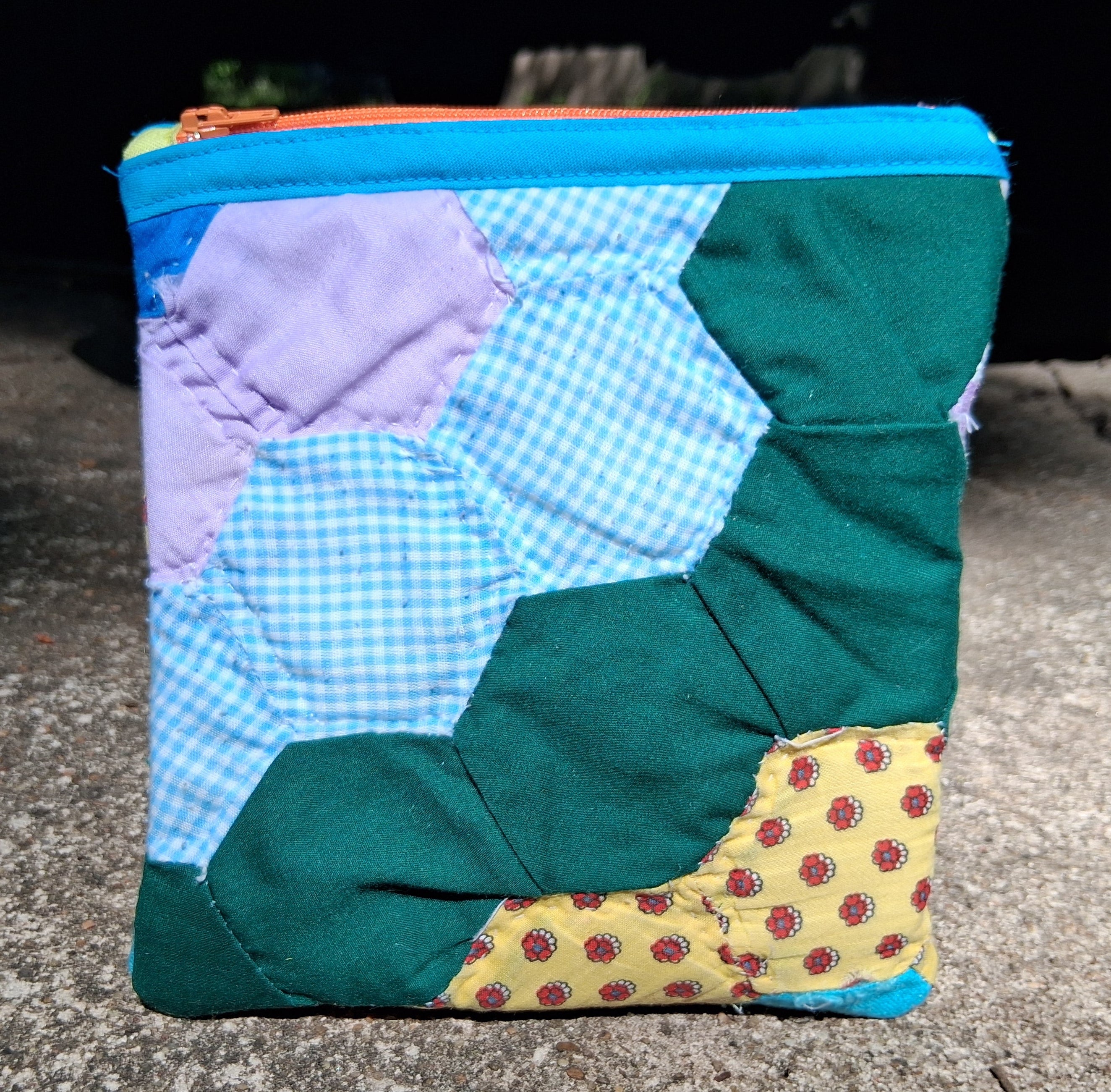 Flower quilted zipper pouch