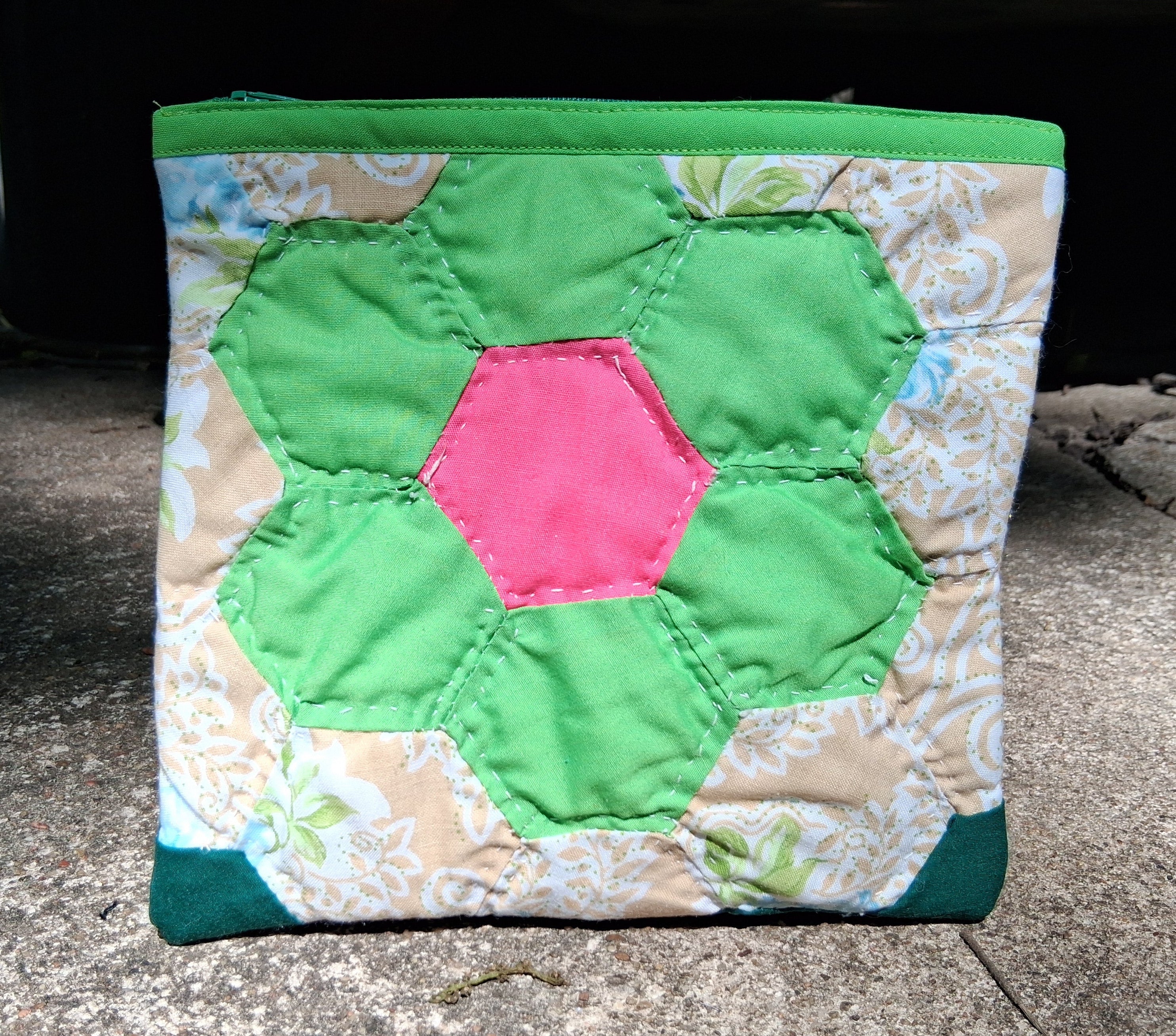 Flower quilted zipper pouch