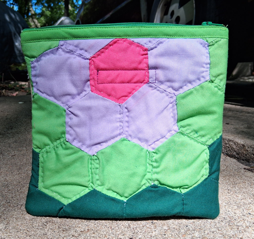 Flower quilted zipper pouch
