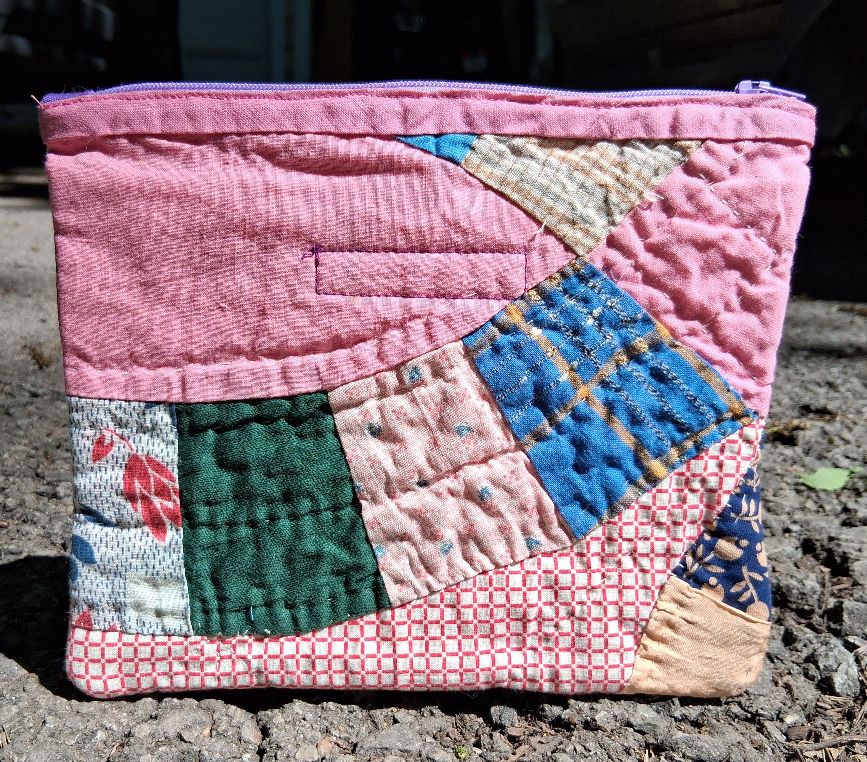 Pink quilted zipper pouch