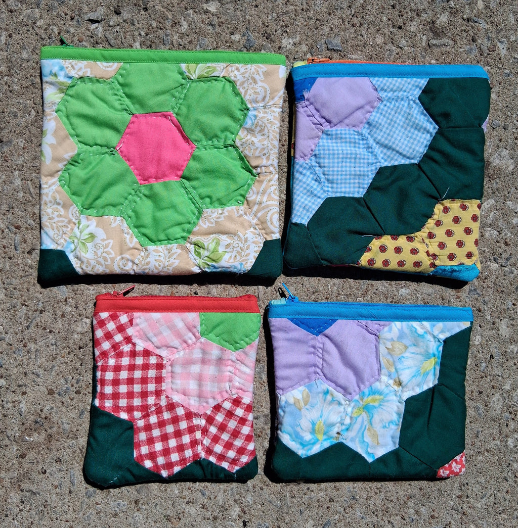 Flower quilted zipper pouch