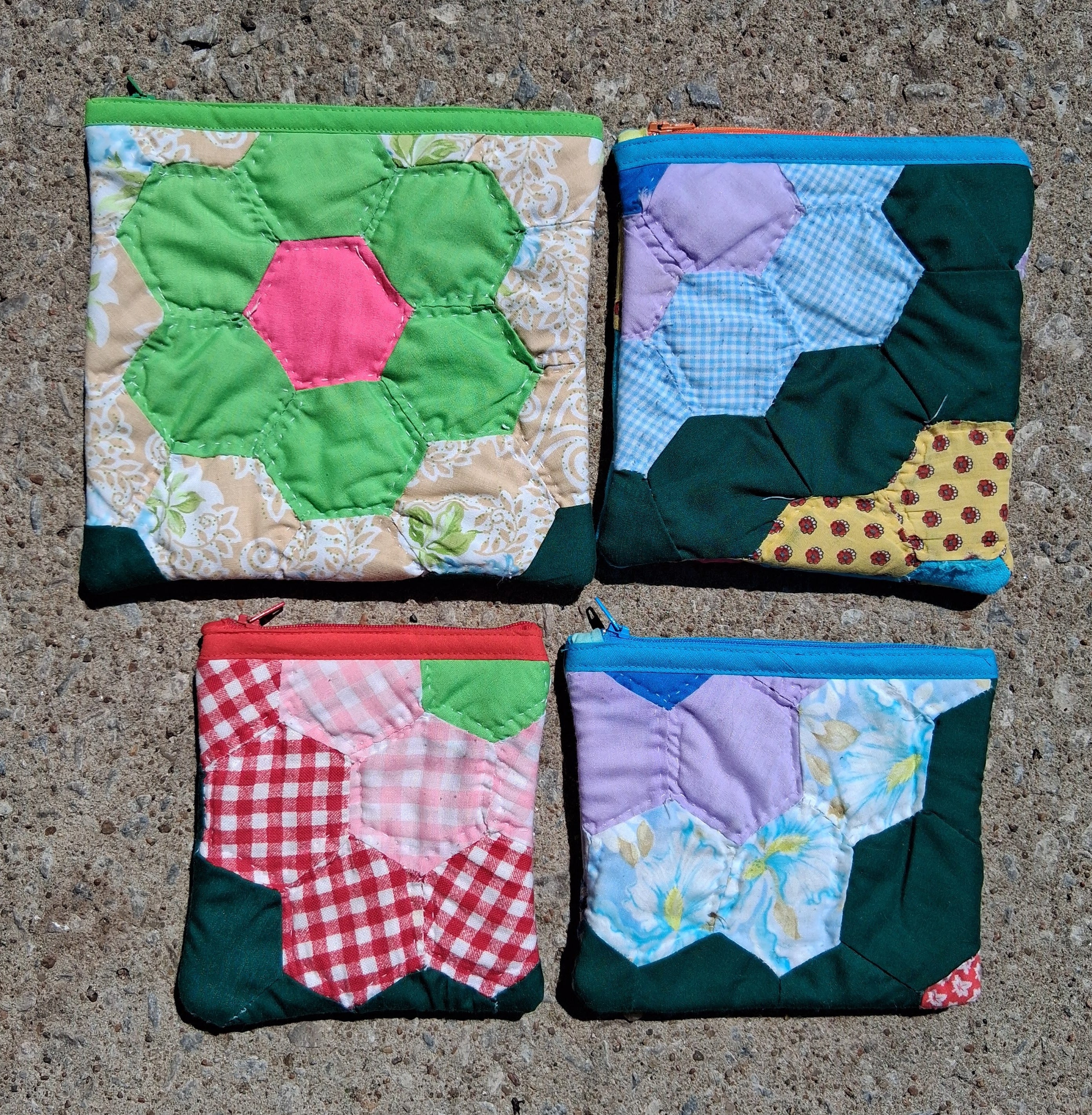 Flower quilted zipper pouch