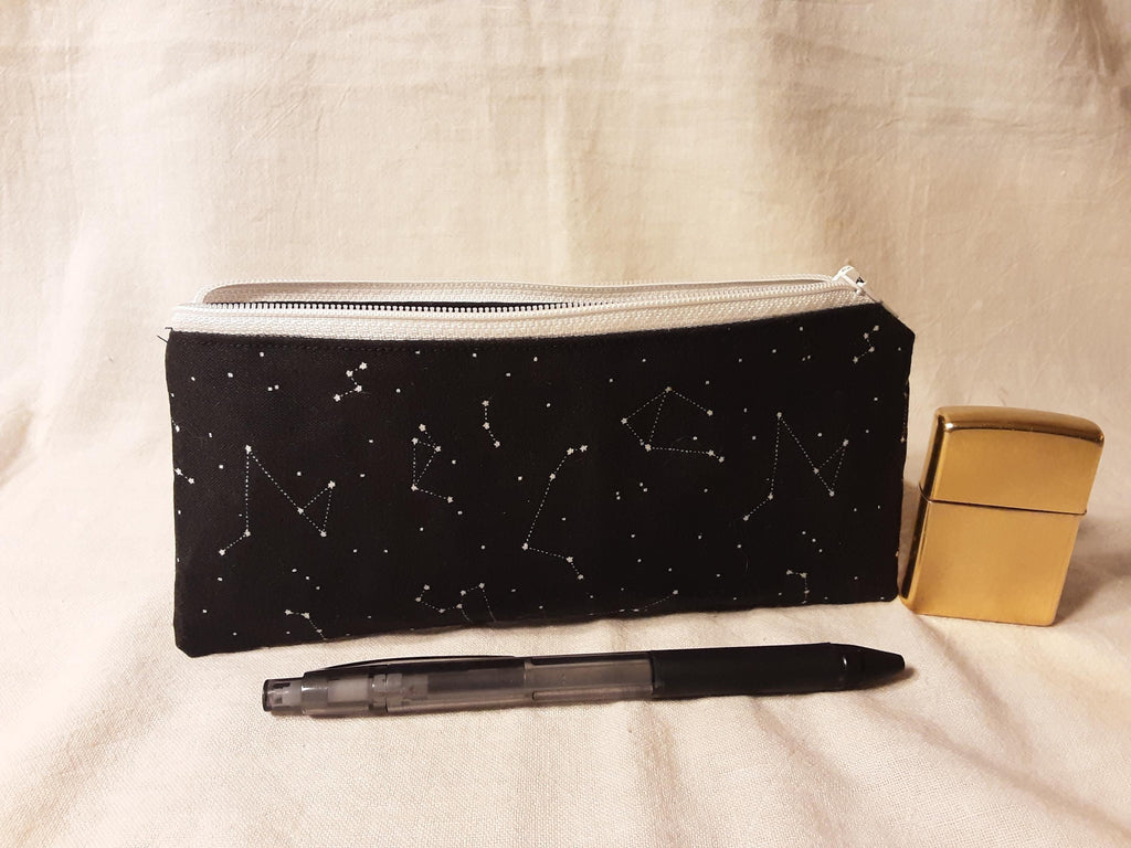Black and white flat bottom makeup pouch
