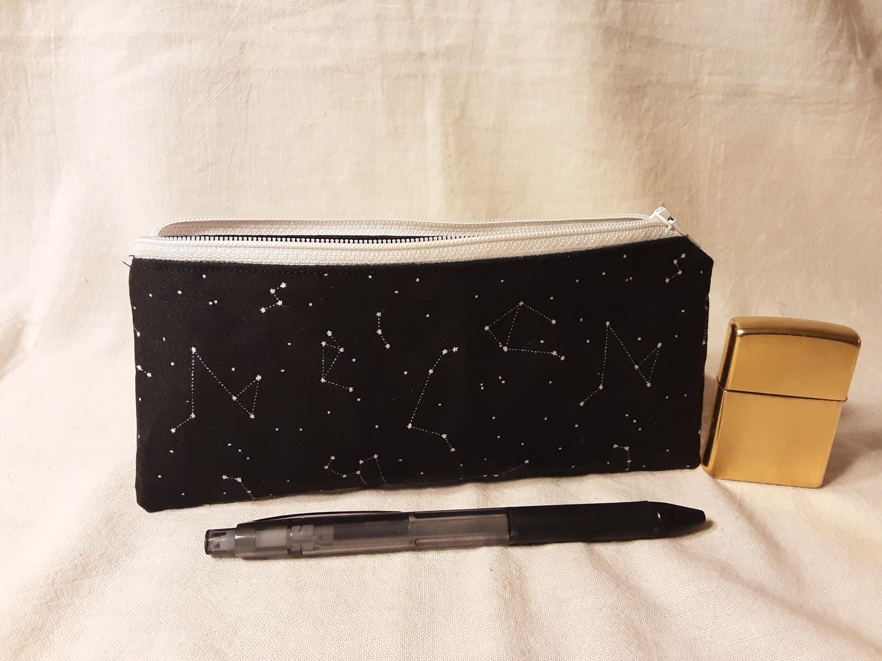 Black and white flat bottom makeup pouch