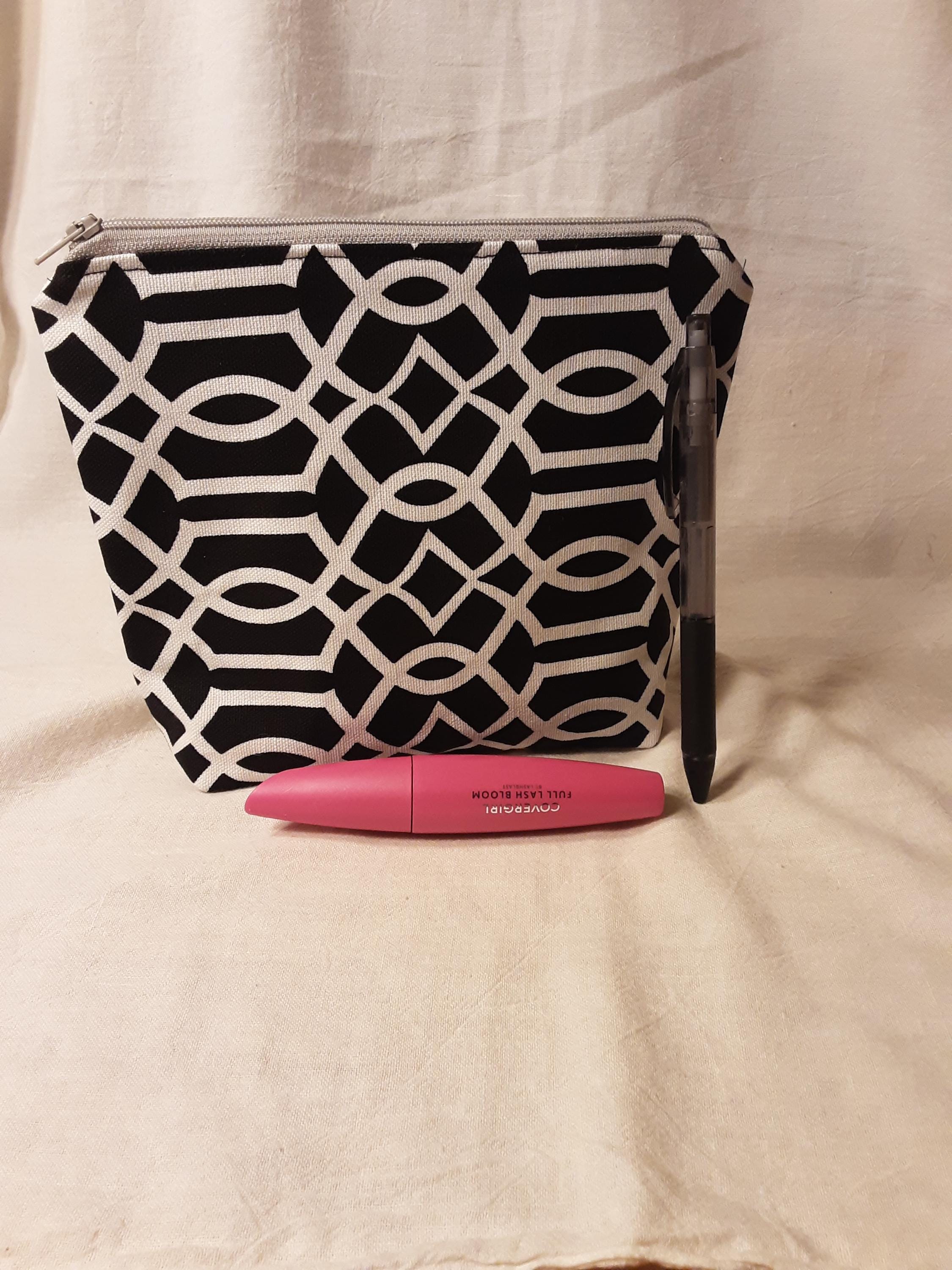 Black and white flat bottom makeup pouch